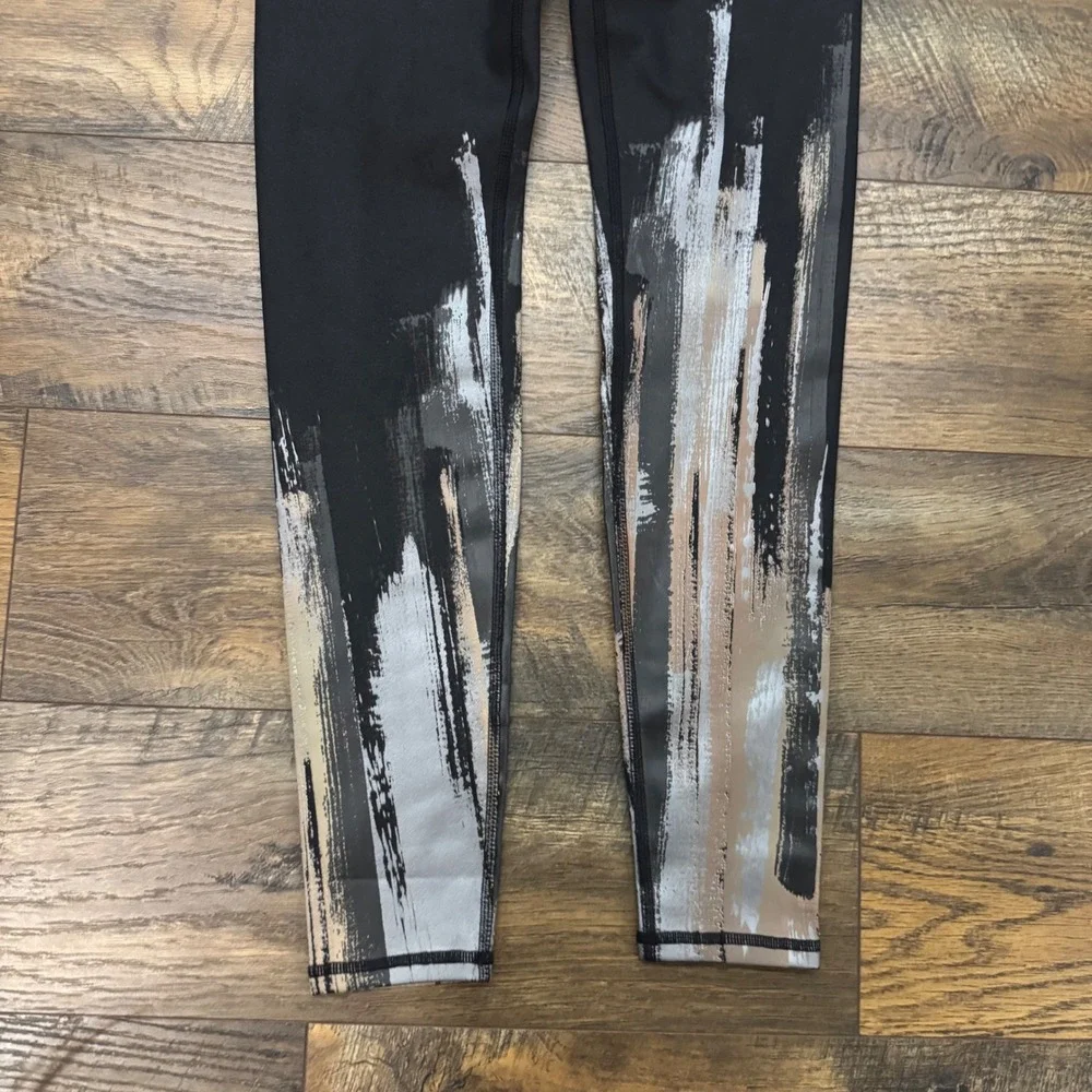 Alo Yoga Women Black Metallic Brushstroke Airbrush Leggings Small Athleisure Gym